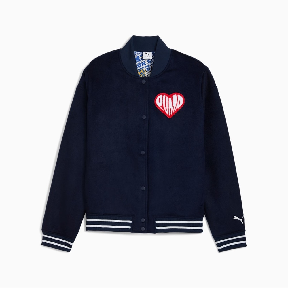 Puma Sticker Pack Varsity Jacket Navy Blue Wool Blend 632832 01 Mens Medium NEW